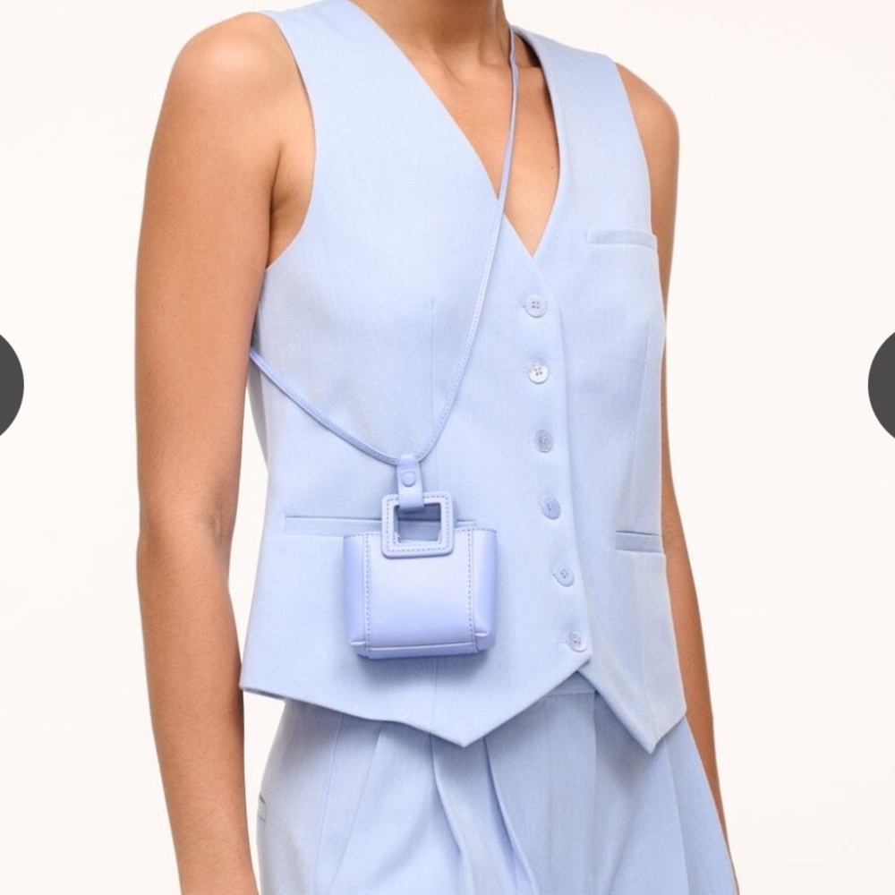 STAUD Shirley Micro Necklace Crossbody Purse in Blue Hydrangea Leather NWT